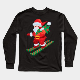 Santa on skis holding christmas Long Sleeve T-Shirt